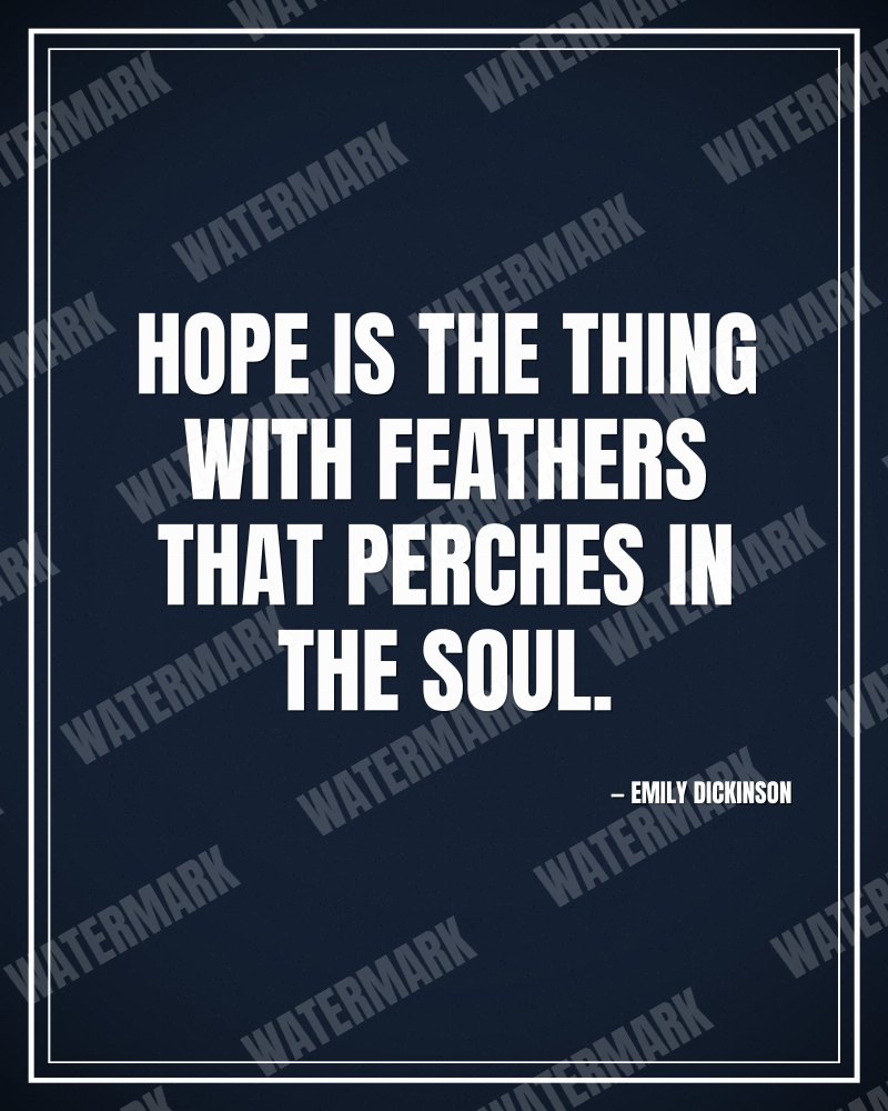 Hope is the thing with feathers that perches in the soul. - Emily Dickinson motivational poster