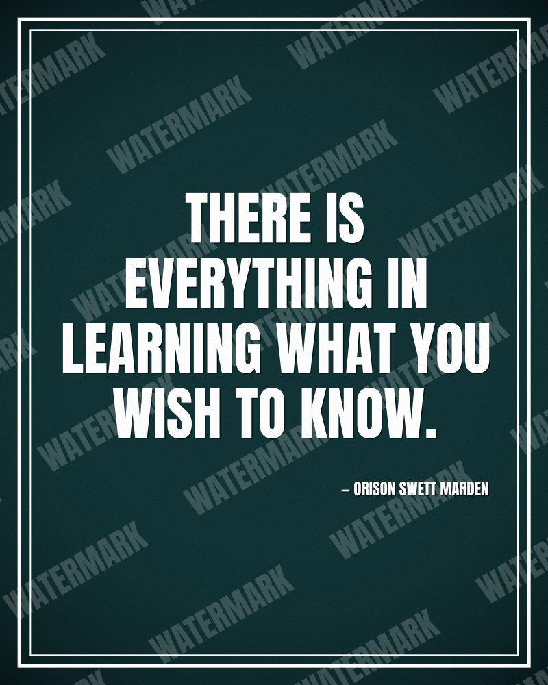 There is everything in learning what you wish to know. - Orison Swett Marden motivational poster