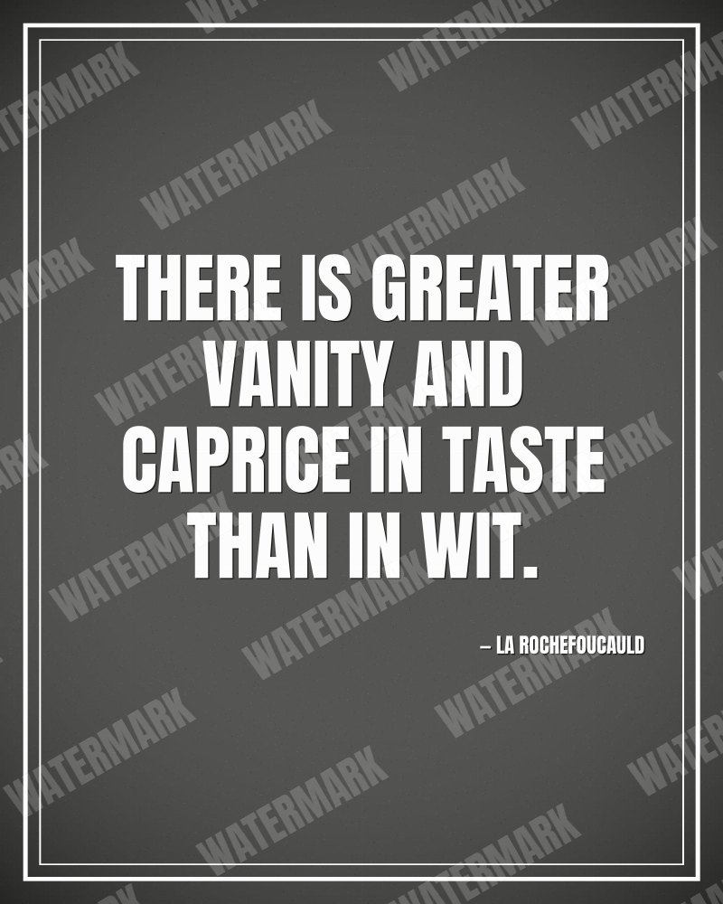 There is greater vanity and caprice in taste than in wit. - La Rochefoucauld motivational poster