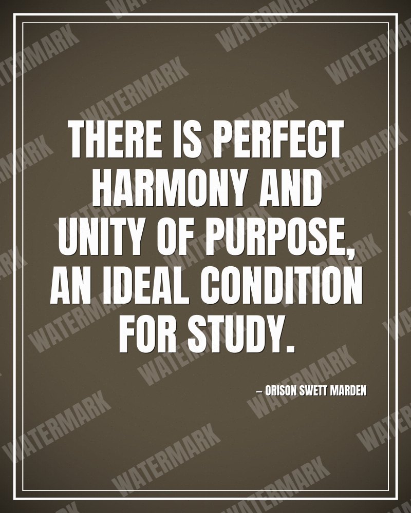 There is perfect harmony and unity of purpose, an ideal condition for study. - Orison Swett Marden motivational poster