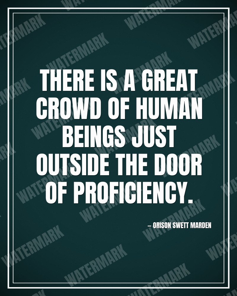 There is a great crowd of human beings just outside the door of proficiency. - Orison Swett Marden motivational poster