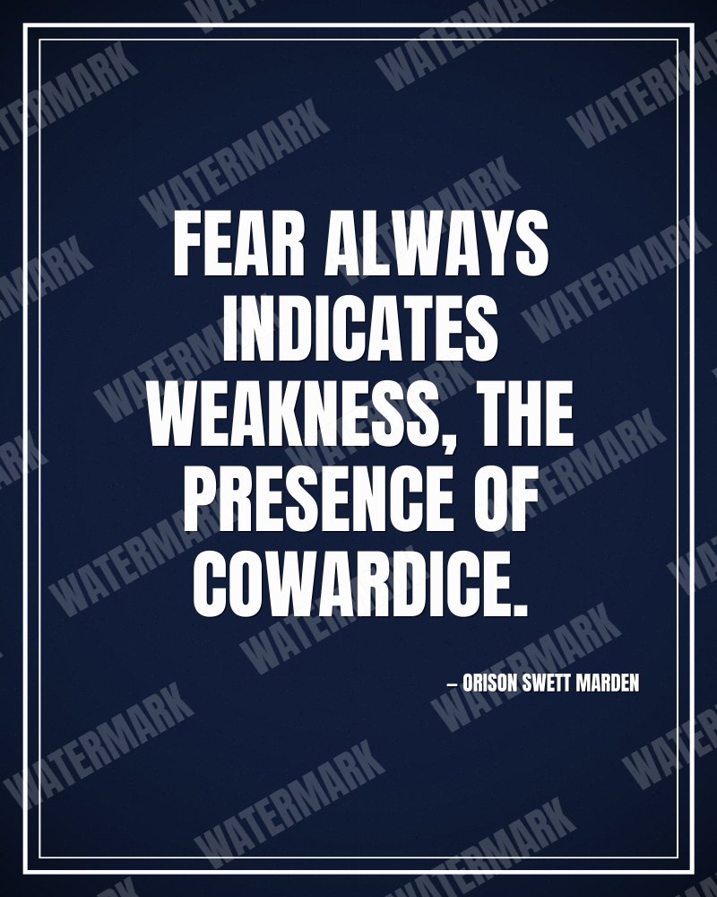 Fear always indicates weakness, the presence of cowardice. - Orison Swett Marden motivational poster