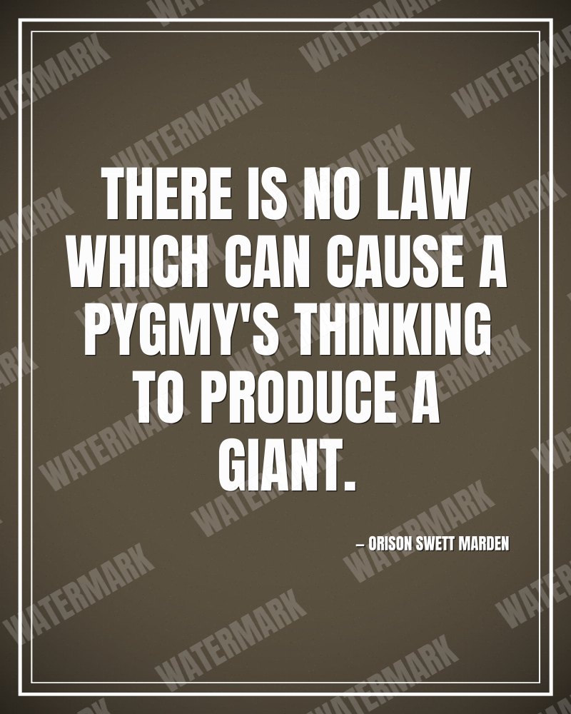 There is no law which can cause a pygmy's thinking to produce a giant. - Orison Swett Marden motivational poster
