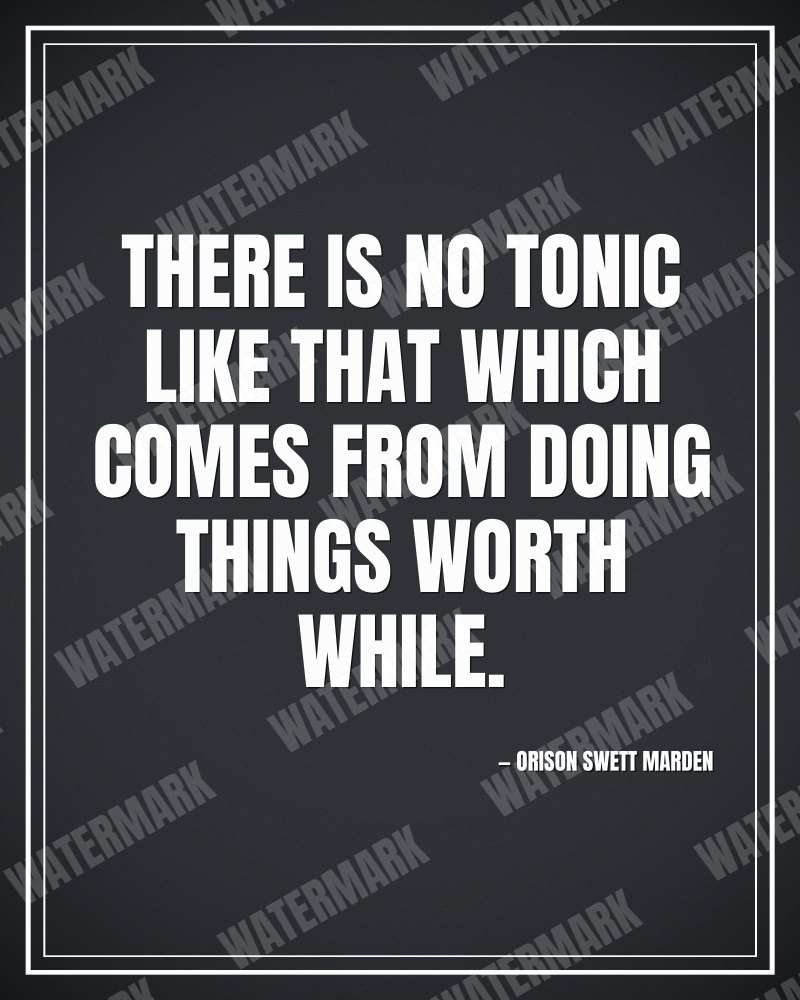 There is no tonic like that which comes from doing things worth while. - Orison Swett Marden motivational poster
