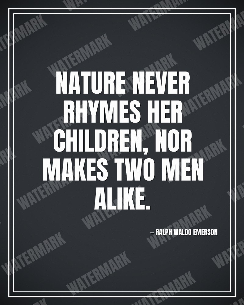 Nature never rhymes her children, nor makes two men alike. - Ralph Waldo Emerson motivational poster