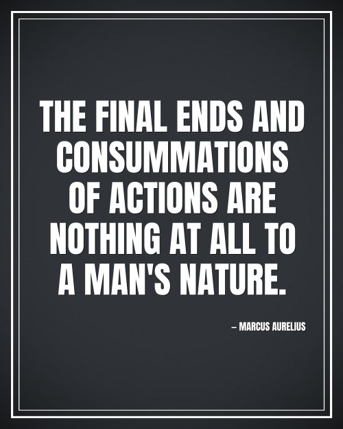 The final ends and consummations of actions are nothing at all to a man's nature. - Marcus Aurelius motivational poster